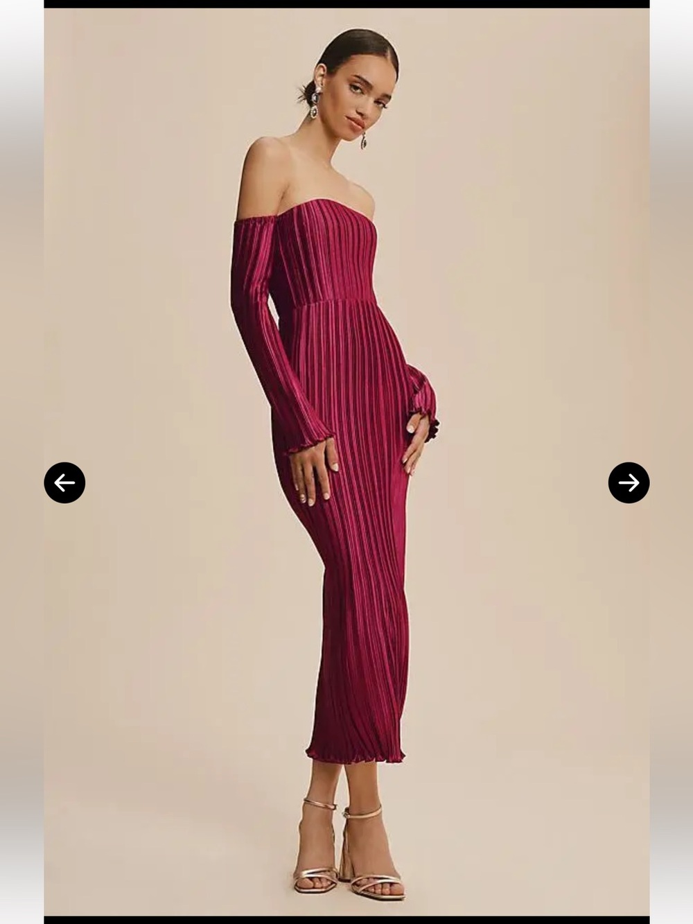 Strapless Ribbed Midi Dress in Berry